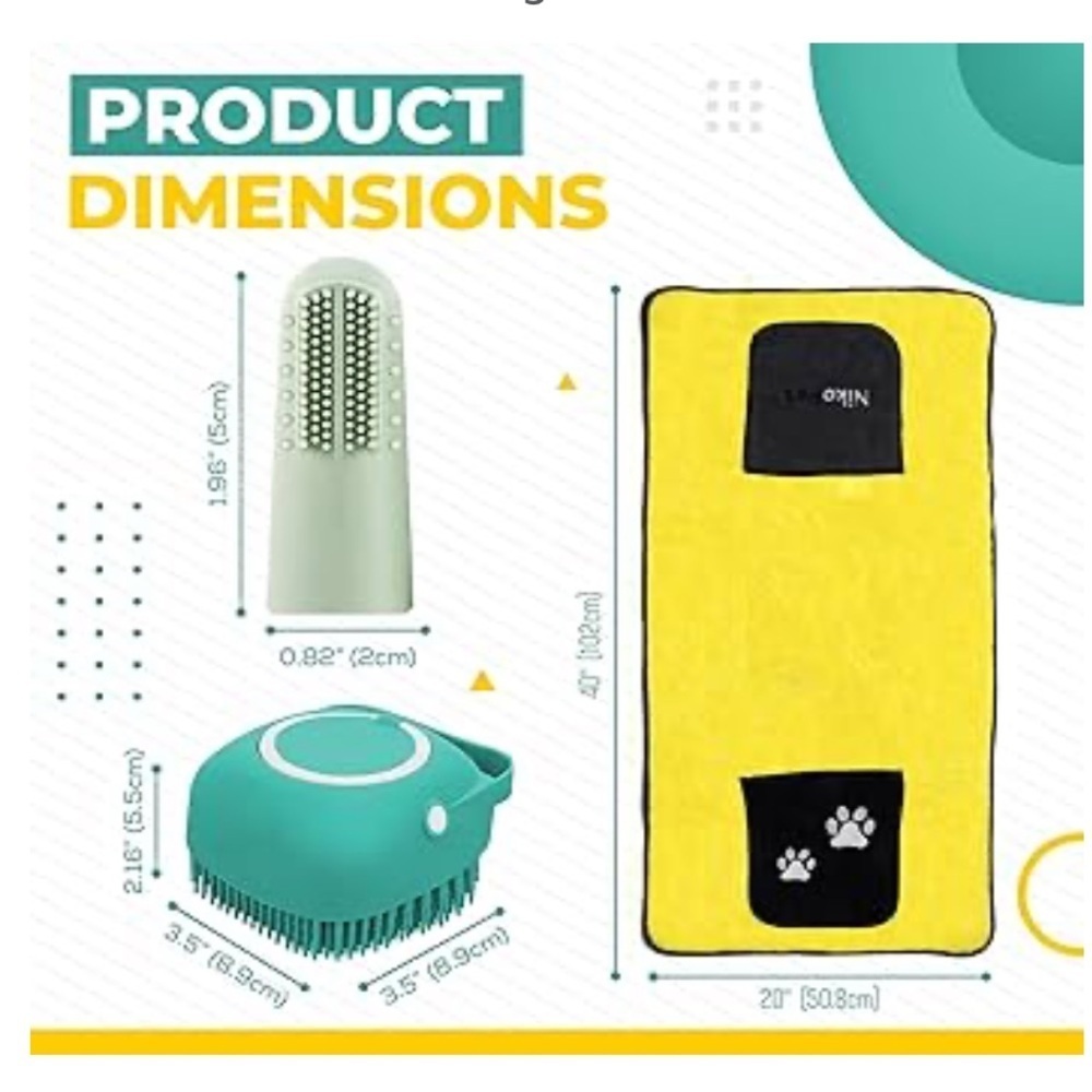 Niko Grooming Kit - Hair Brush, Dog Towel, Dog Bath Brush, Dog Toothbrush - Picture 6 of 6